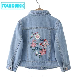 2020 Spring Summer Girls Jeans  Jackets Kids Coats Outerwear Embroidered Long Sleeve Button Denim Jackets For Girls Clothes 2-8