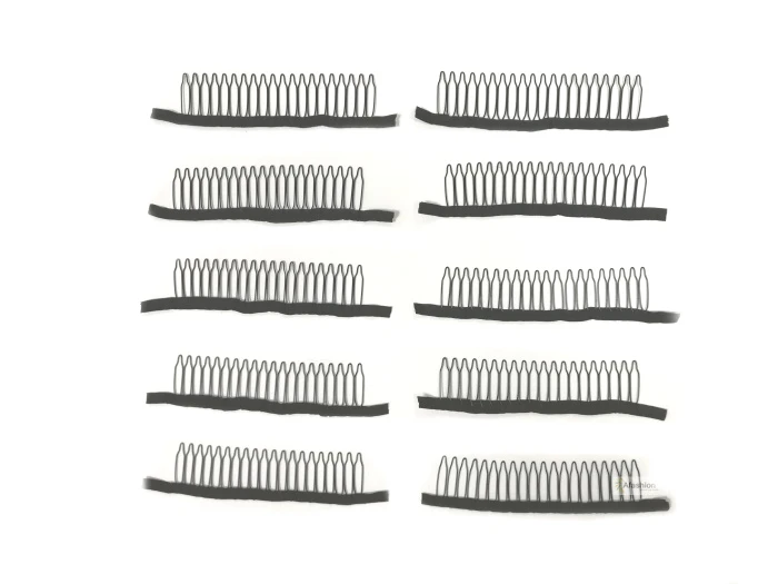 10pcs Long wig comb with 20 teeth Black wire clips hair full lace wig combs snap cap hairpiece accessories styling tools