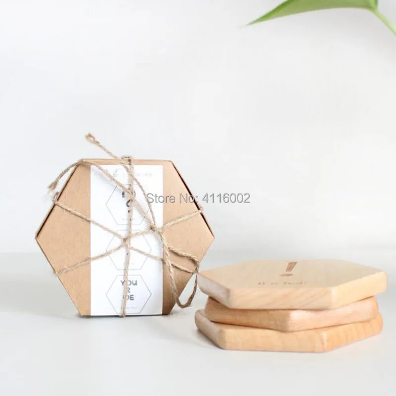 3pcs/Set Wooden Heat Resistant Pads Eco Natural Cup Coasters Pots/Bowls Holder Hexagonal Placemats Tableware