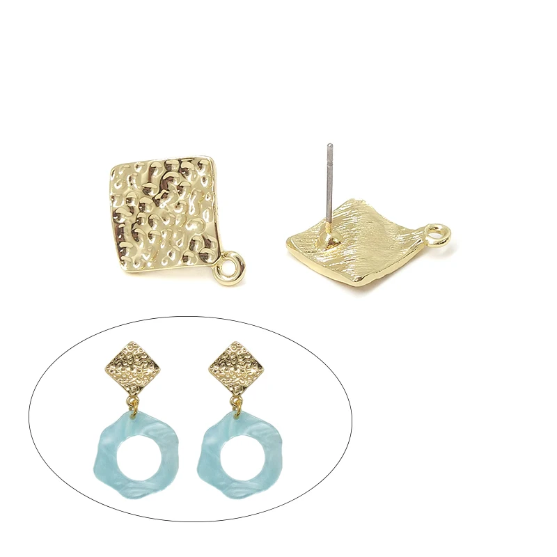 2025 New 19*16mm 10pieces/bag Zinc Alloy Gold Rhombus Ripple Earring Base Connectors Linkers for DIY Earring Jewelry Accessories