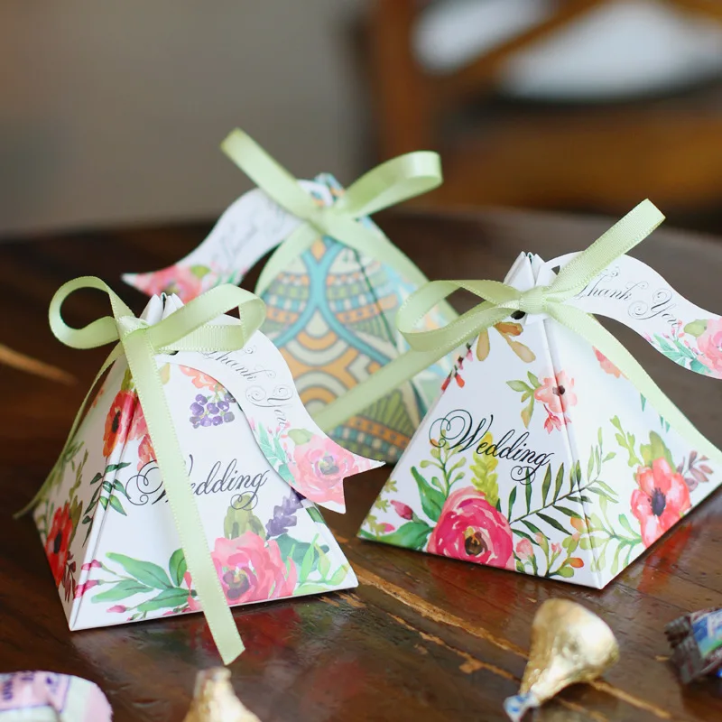 RMTPT 50pcs/lot Many styles Triangular Pyramid gift box wedding favors and gifts candy box baby shower boxes for gifts