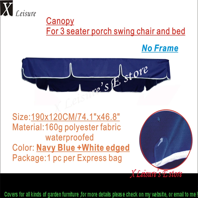 Dossel de tecido de poliéster azul marinho para cadeira de balanço de varanda de 3 lugares e cama, dossel personalizado à prova d\'água, tecido