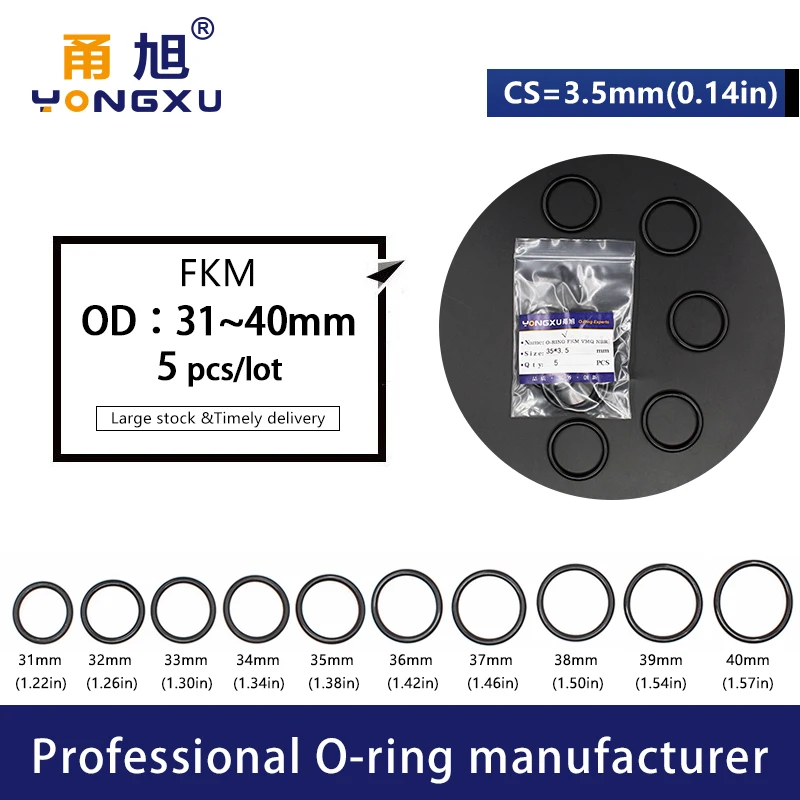 3PCS/lot Black FKM Rubber fluororubber O-rings Seals CS3.5mm OD31/32/33/34/35/36/37/38/39/40*3.5mm ORing Seal Gasket Ring Washer