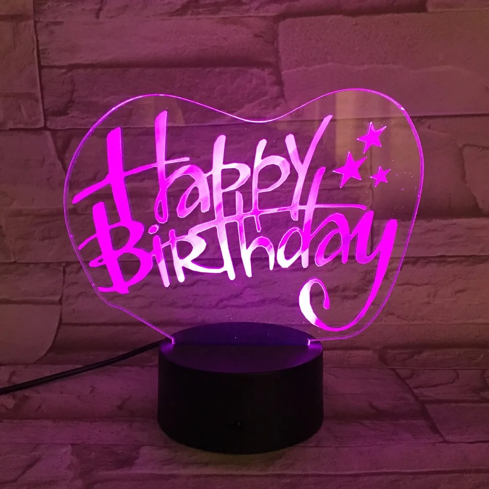 

Newest happy Birthday 3D led USB night Light Energy-saving table Lamp for girl friend birthday gift