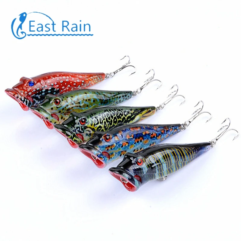 East Rain 8cm/12.4g Painted Topwater Lure for Freshwater Saltwater Fishing Popper Artificial Hard Bait Free Shipping