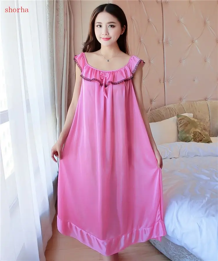 Summer long silk nightdress for women plus size ladies lingerie pajama maternity sleepwear pregnant nightwear robes