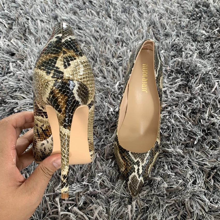 12/10/8CM Sexy Embossed Snake Pattern Women Pointed Toe High Heels Ladies Slip On Stiletto Pumps Fashion Woman Night Club Shoes