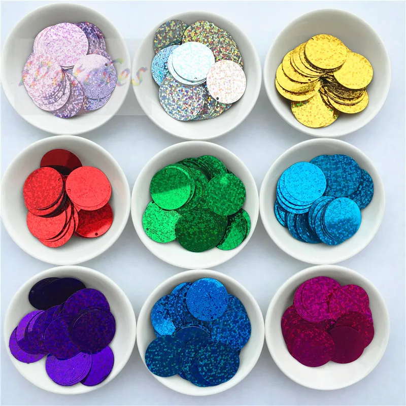 60Pcs 25mm Laser Large Sequins pvc flat round loose sequin Paillettes Sewing wedding craft Belly Dancing Dress Accessories