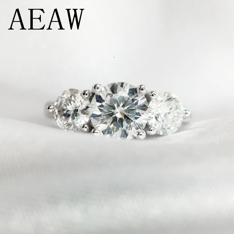 AEAW 2ctw 6.5mm Round Cut Engagement&Wedding CVD HPHT Lab Grown Diamond Ring Double Halo Ring 14K White Gold NO IGI