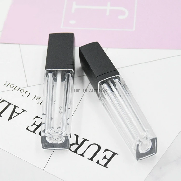 

200Pcs/Lot 3ml Flat body matte black lip gloss tubes,Black cap,Square Lip stick packing container,Empty DIY lip balm bottle