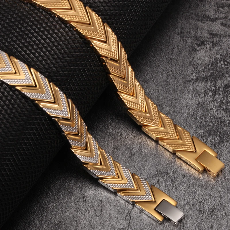 Vinterly Magnetic Bracelets for Women Men Arrow Gold-color Stainless Steel Health Energy Germanium Chain Link Jewelry Male