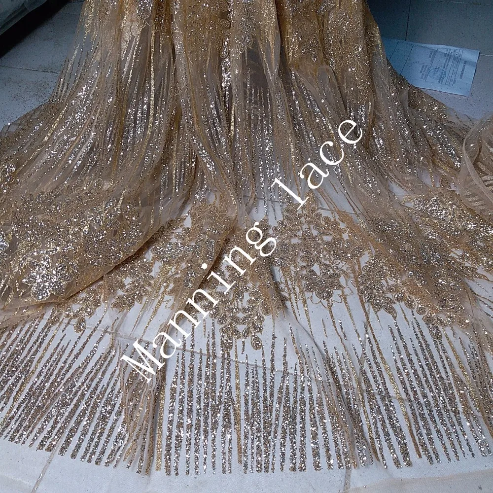 

Fashionable new African glittering lace fabric, luxurious French wedding evening dress lace fabric MYFZ-1368!