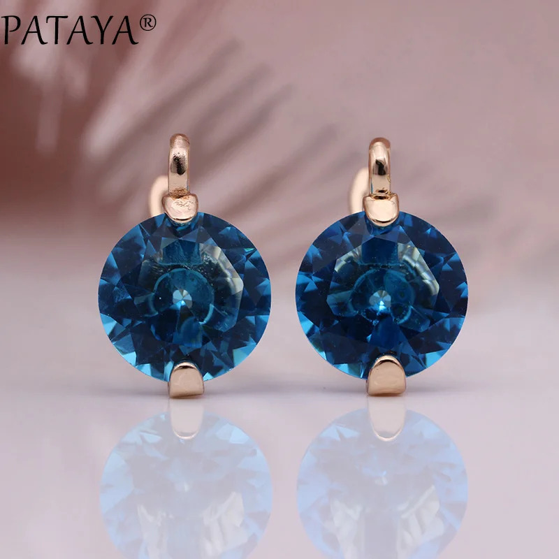 PATAYA 618 Promotion New Gradient Blue Dangle Earrings 585 Rose Gold Color Natural Zircon Round Earrings Women Fashion Jewelry