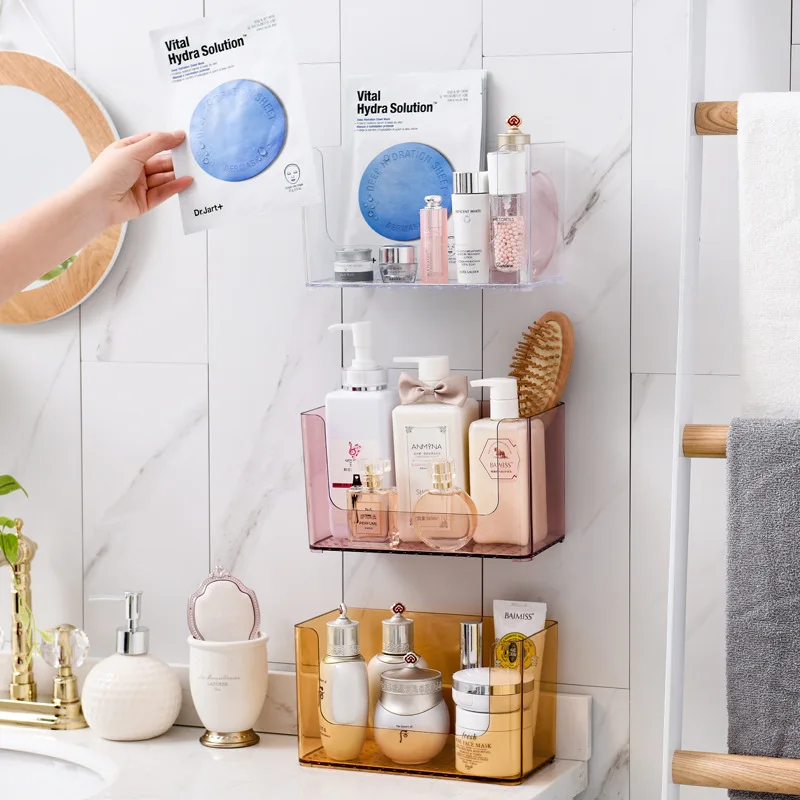 Bathroom shelf basket toilet vanity cosmetic storage box home suction wall type bathroom storage  bath rack for across tub