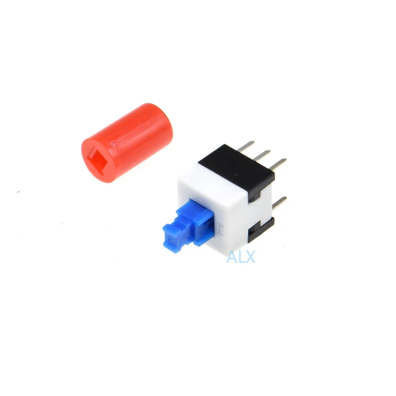 30PCS 8X8MM Self lock push button switch + red cap Micro TAcT Key Switch Self-locking power SWITCH ON/OFF 8*8 8X8 inching