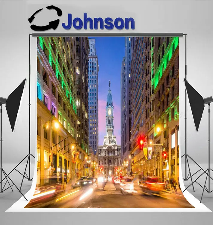 

city skyline Philadelphia Streets Traffic Night light background High quality Computer print wall backdrops