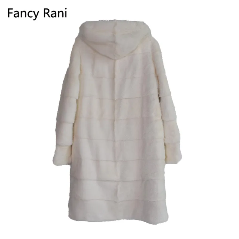 Fancy Rani Genuine Mink Fur Coat Hooded Thick Warm Mink Coat For Winter Women High-End Quality Real Fur Sleeve And Hem Removable