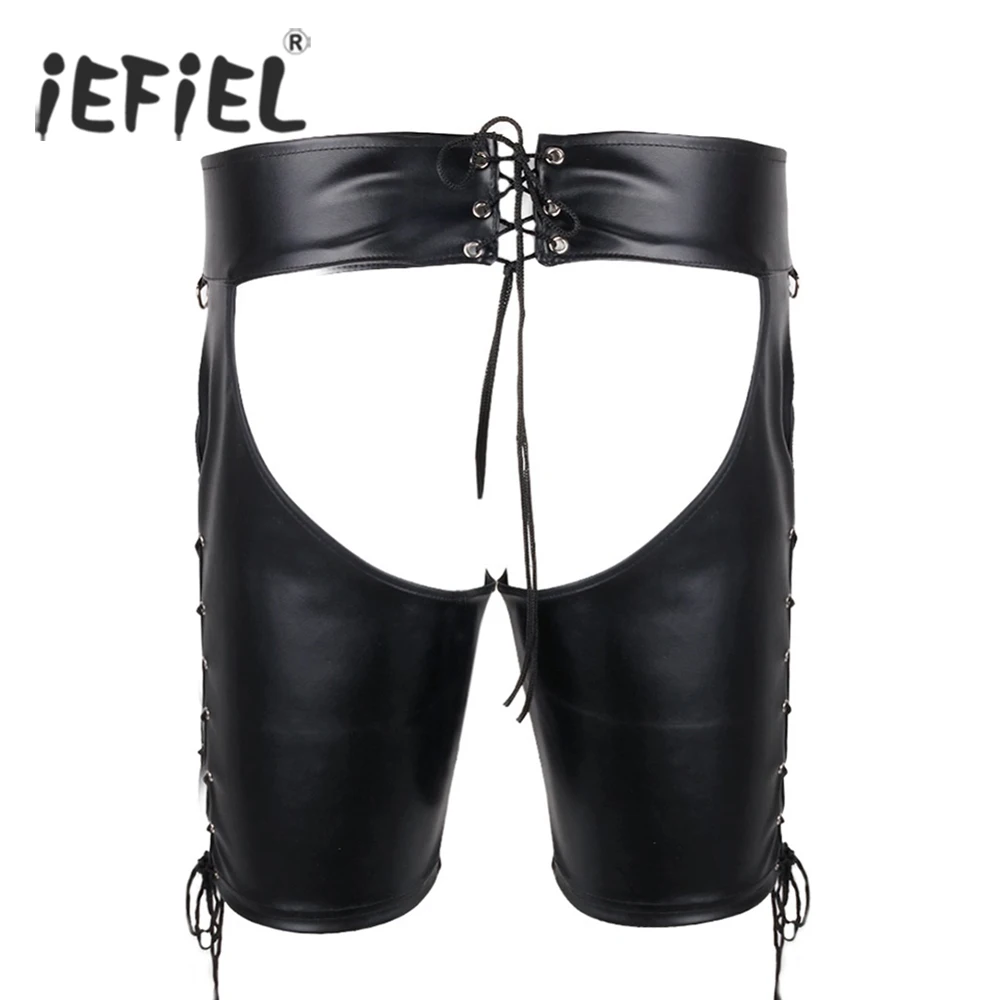 iEFiEL Brand Sexy Men Lingerie Lace-up Open Butt Shorts Open Butt Underwear Underpants Exotic Pants Male Gay Panties