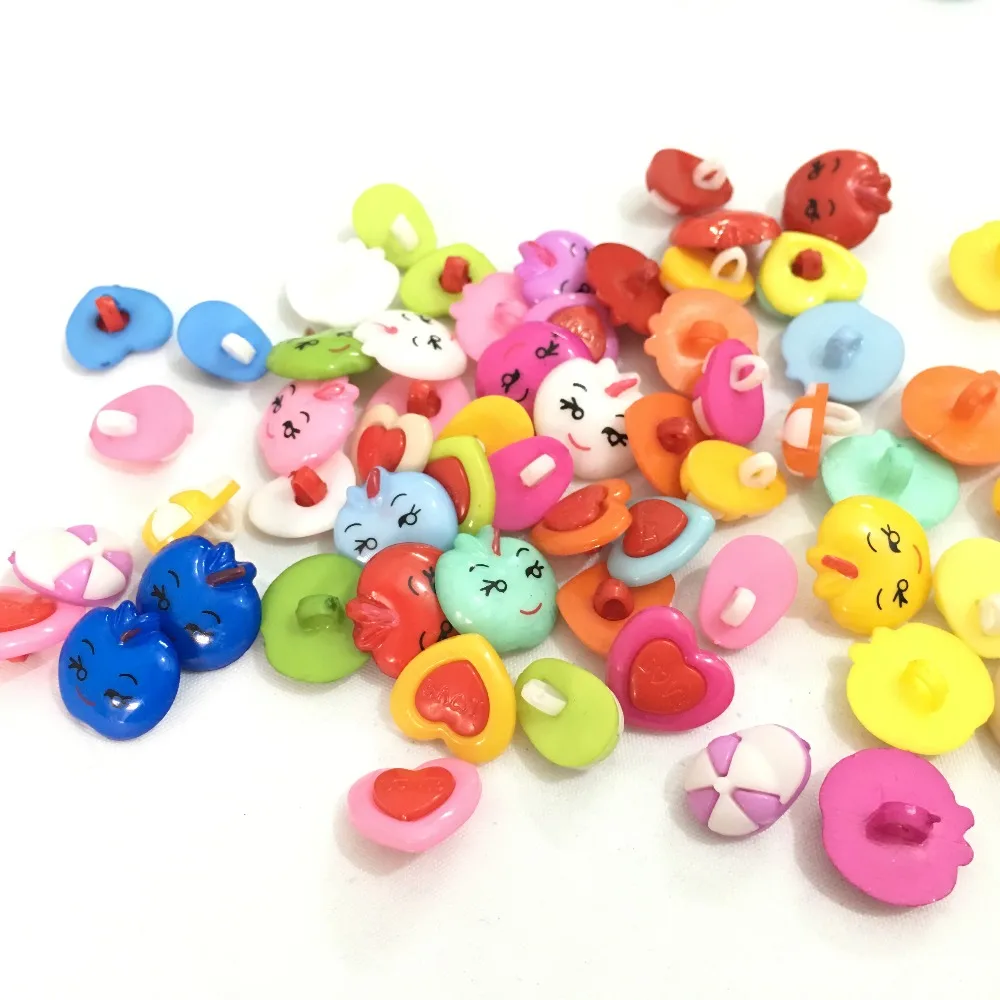 100PCS Mix colors Plastic Apple Hat Heart ladybug mix shape buttons 1 hole Sewing children Buttons  7NK190