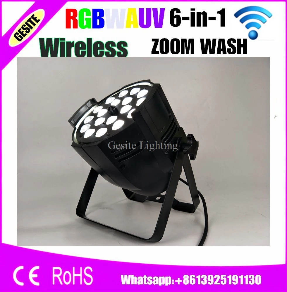 

8pcs/LOT WIRELESS WIFI new zoom led par 18x18w rgbwa uv 6in1 stage par light