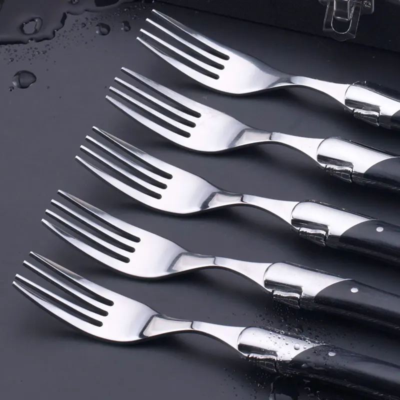 6pcs Laguiole Style Steak Fork Stainless Steel Dinner Forks Black Wood Handle Table forks set Kitchen Cutlery Dinnerware 8.7''