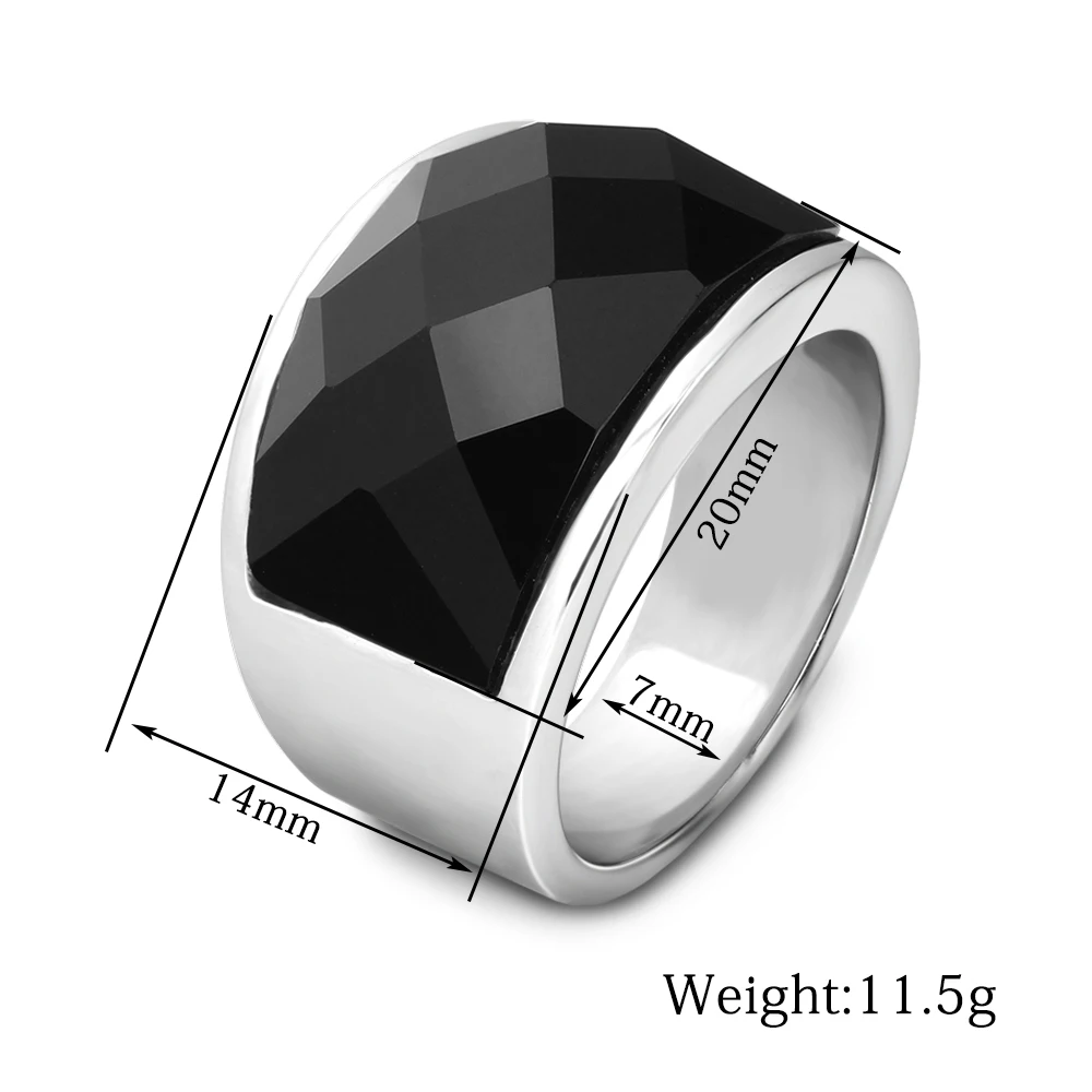 New Fashion Rings for Women/Men Wedding Jewelry Big Black Crystal Stone Ring 316L Stainless Steel Anillos