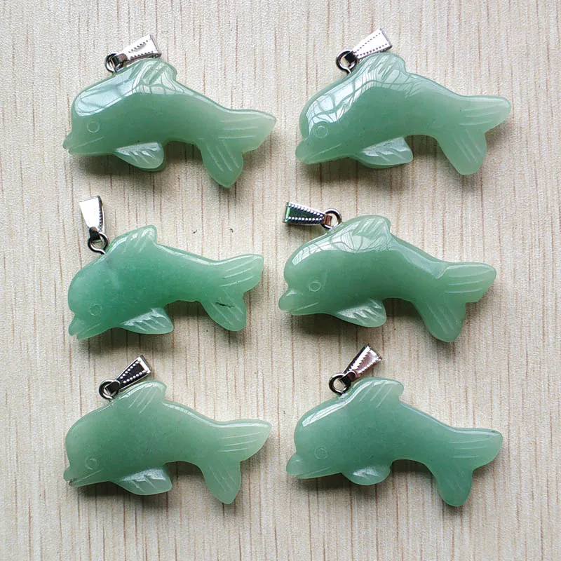 Fashion Good quality natural green aventurine carved Dolphin shape pendant for jewelry making Wholesale 10pcs/lotfree shipping