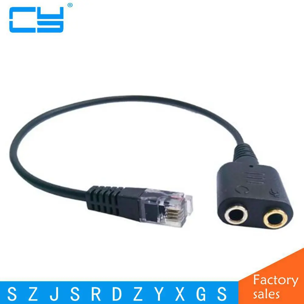 Free Shipping PC headset to 4P4C RJ9/RJ10/RJ22 jack adapter dual 3.5mm headphones with mic to RJ9 plug for desk phone