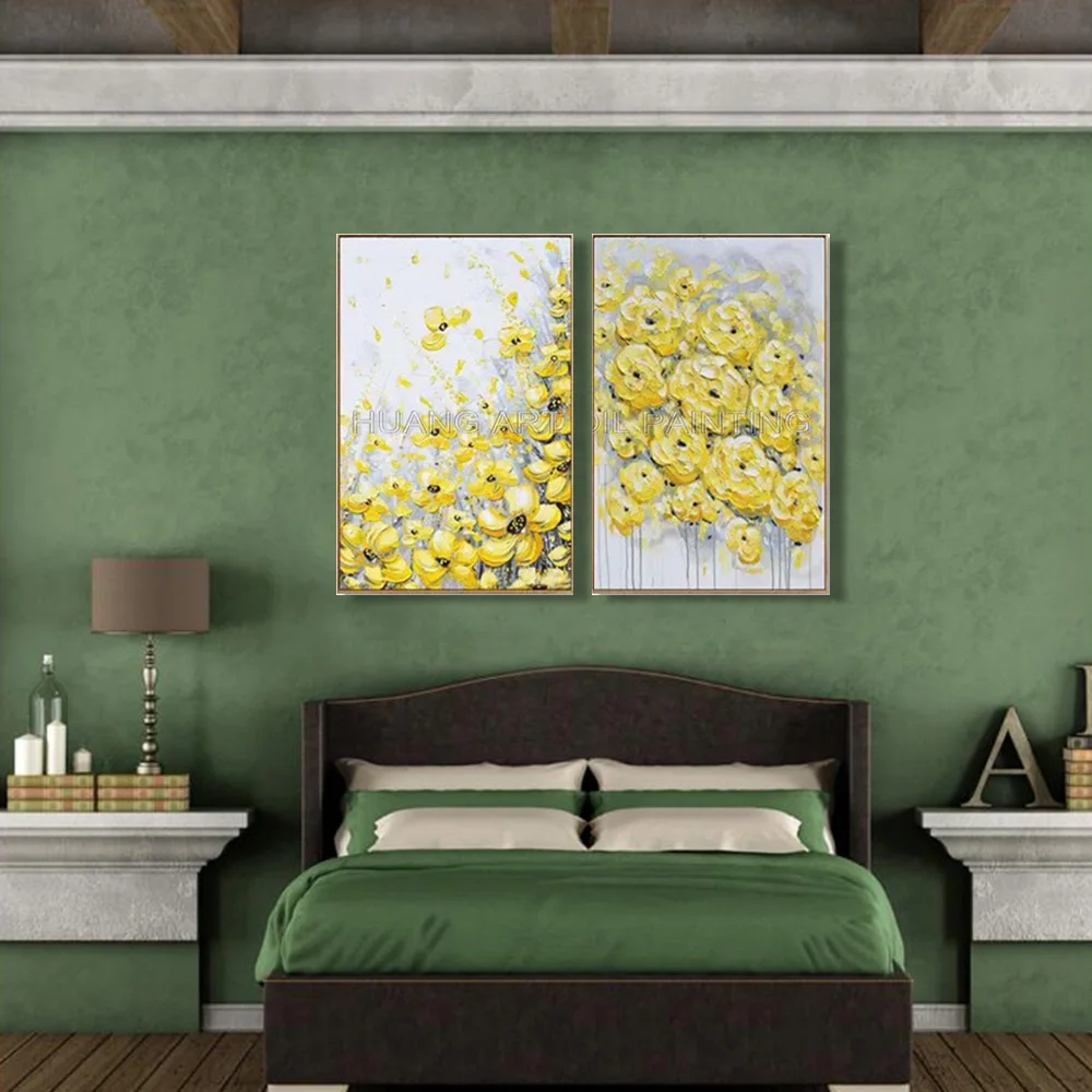 Hand-painted High Quality Modern Wall Art Knife Oil Painting on Canvas 3D Textured Palette Knife Yellow Flower Group of Painting