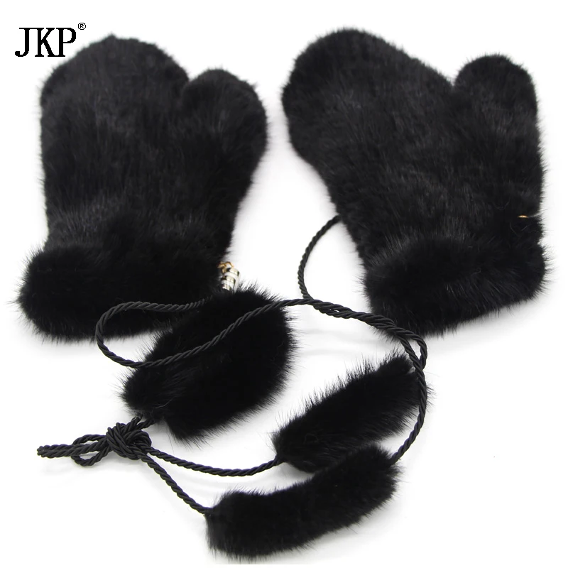 JKP Winter Gloves For Luxury Brand Woman 2020 New Genuine Solid Russian Mink Fur Female Winter Gloves Mittens Warm Gloves