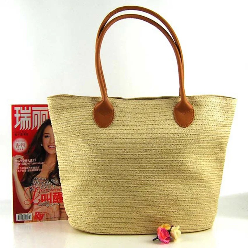 

Chinese style women's shoulder beach paper woven bag handmade grass woven handbag travel vacation bag