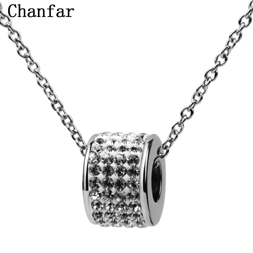 Chanfar สร้อยคอจี้ทรงกลมคริสตัลปูทาง kalung Baja Tahan karat ยาวสำหรับผู้หญิงผู้ชายงานเลี้ยงงานแต่งงานของขวัญคริสต์มาส
