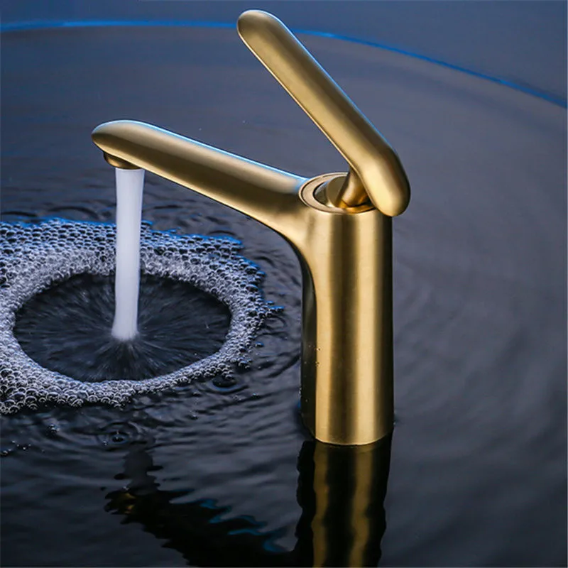 

Basin Faucet Total Brass Sink Mixer Tap Hot & Cold Faucet Single Handle Luxury Lavatory Basin Tap Brushed gold Bathroom Crane