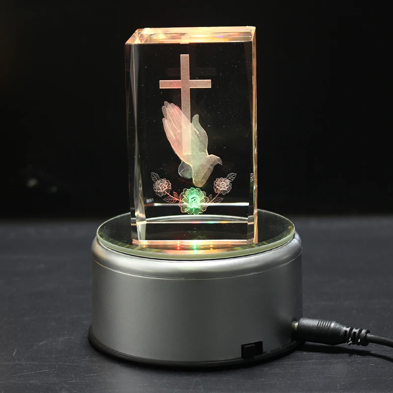 Holy Cross with Pray Hand Crystal Cube Figurines & Miniatures Home Decoration Accessories