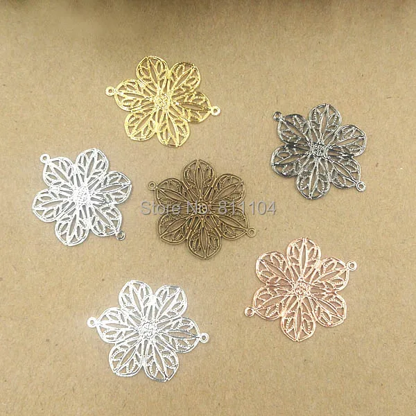 20x25mm Multi-color Plated Brass Metal Blank Filigree Flower Links Wraps 2 Loops Connectors Jewelry Findings Connectors Charms