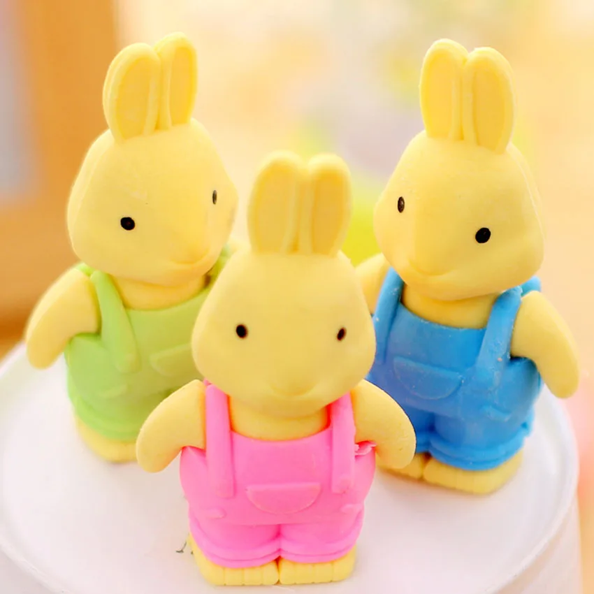 3D Kawaii Bib Pants Dressed Rabbit Eraser Rubber Pencil Erasers Non-Toxic Student Stationery School Rewards Office Supplies new