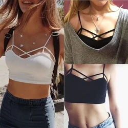 New Sexy Women Cross Strappy Tank Tops Cut Out Bra Bustier Crop Top Bralette Strappy Cropped  Tank Tops Camisole Female T Shirt