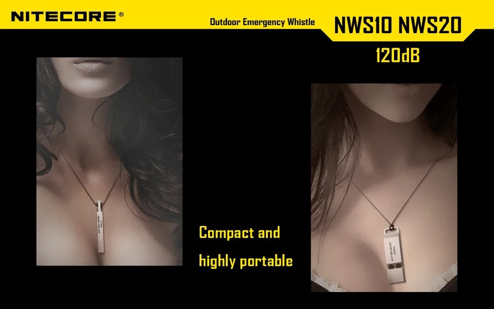 Free Shipping 1pc Nitecore NWS10 Titanium Emergency Whistle Necklace Pendant Outdoor 120dB with Key Chain