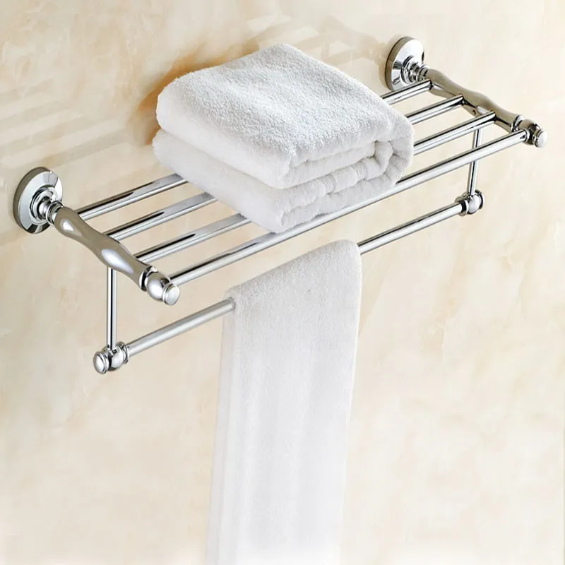 

Chrome Polished Bathroom Wall Mounted Towel Rail Holder Shelf Storage Rack Double Towel Rails Bar Bathroom Hotel KD530