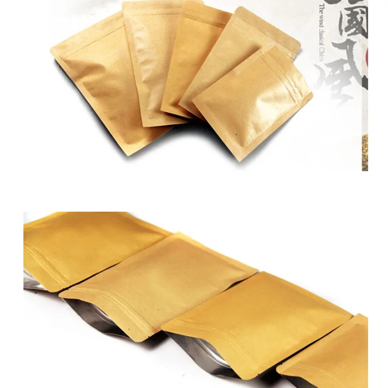 

20pcs Small Kraft Paper Zip Lock Bag Inner Aluminum Foil Tea Pouch Reusable Flat Food Packaging Zipper Bag