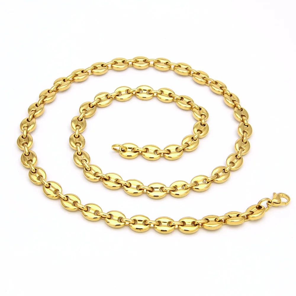 UWIN Stainless Steel Coffee beans Chain Necklace 8mm 55cm Hip hop Style Gold color Link Fashion Punk Choker Charms Jewelry
