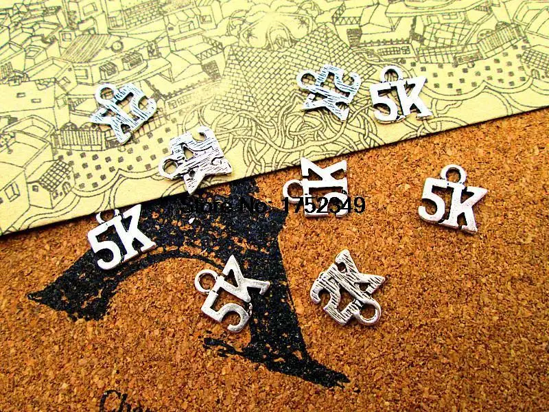 50pcs-- 5K Charms  Antique Tibetan silver Running Marathon Charms pendants ,DIY Supplies 11mm x 10mm