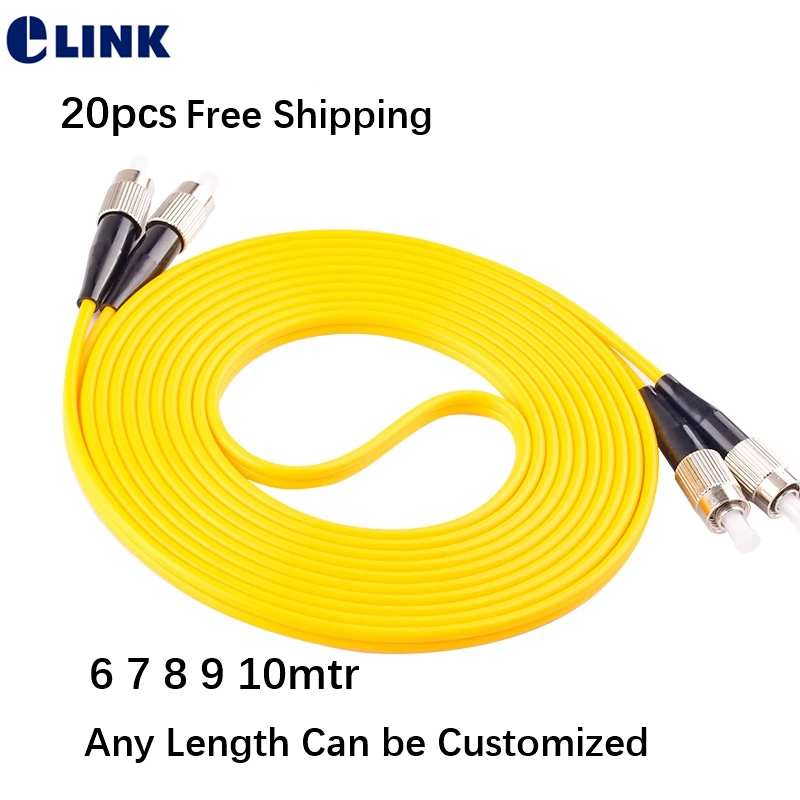 fiber patchcord FC-FC DX 6-10MTR duplex SM 9/125um 3.0mm yellow cable ftth optical fibre jumper DX IL 0.3dB free shipping 20pcs