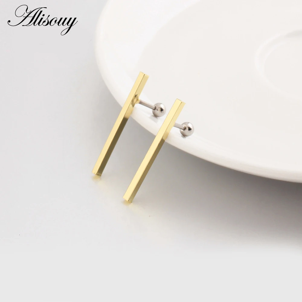 Alisouy 1 pair Simple Square Ear Piercings jewelry Tiny Studs for Lobe Tragus Steel cross 1-Shape Ear Plugs Barbell stud earring