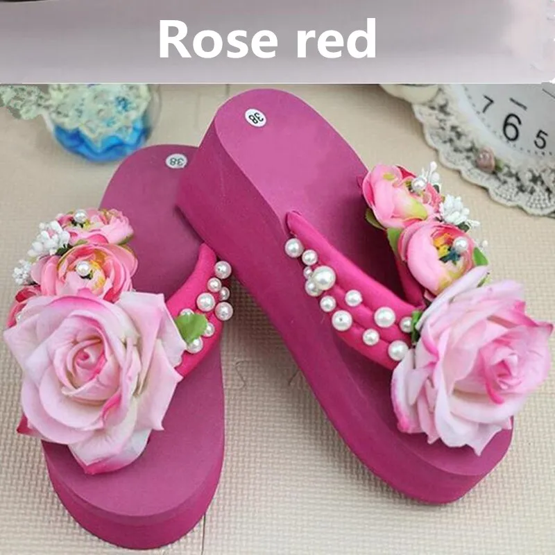 Most Popular 2024 New Original Handmade Flowers pearl Flip-Flops Summer Women Shoes Sandals Platform Wedges Shoes Woman Sandals