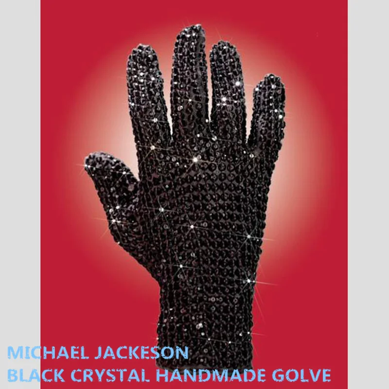 Guante de cristal negro clásico MJ Michael Jackson, mano derecha, ambos lados, regalo hecho a mano para Navidad