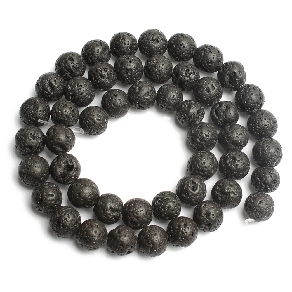 Perles rondes en pierre de lave volcanique noire naturelle, taille au choix de 4/6/8/10/12mm, 15.5 pouces, pour la fabrication de bijoux, bracelet, DIY, vente en gros