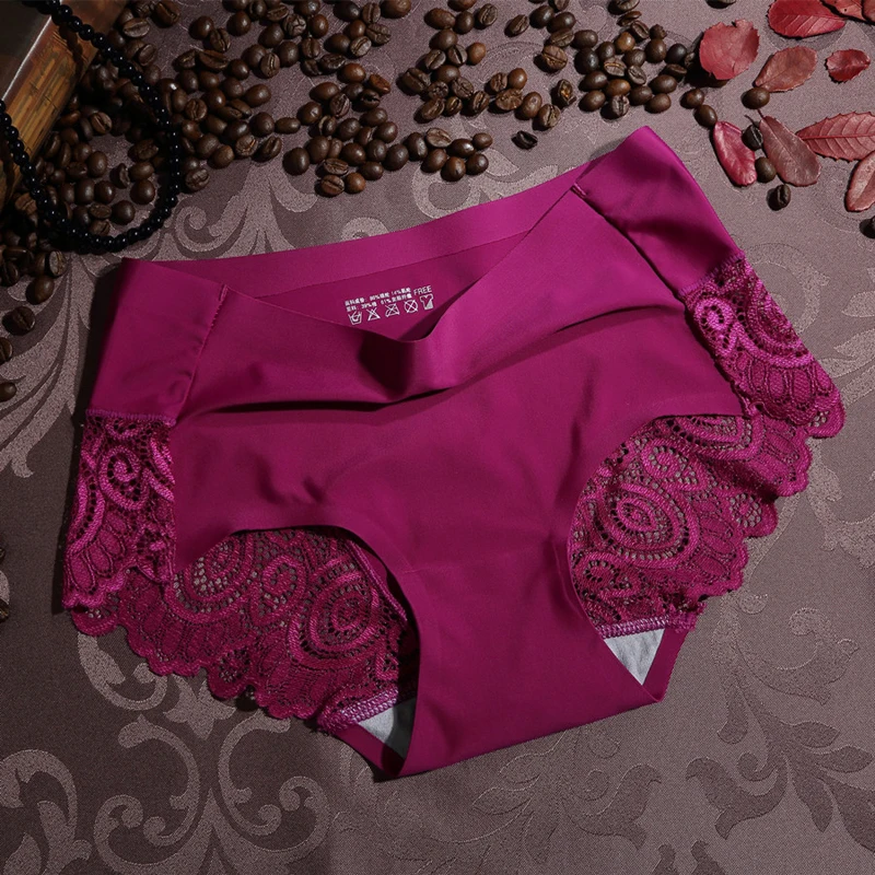 Calcinha de seda de gelo feminino sexy cueca floral crochê rendas sem costura calcinha respirável senhoras algodão virilha cuecas elásticas