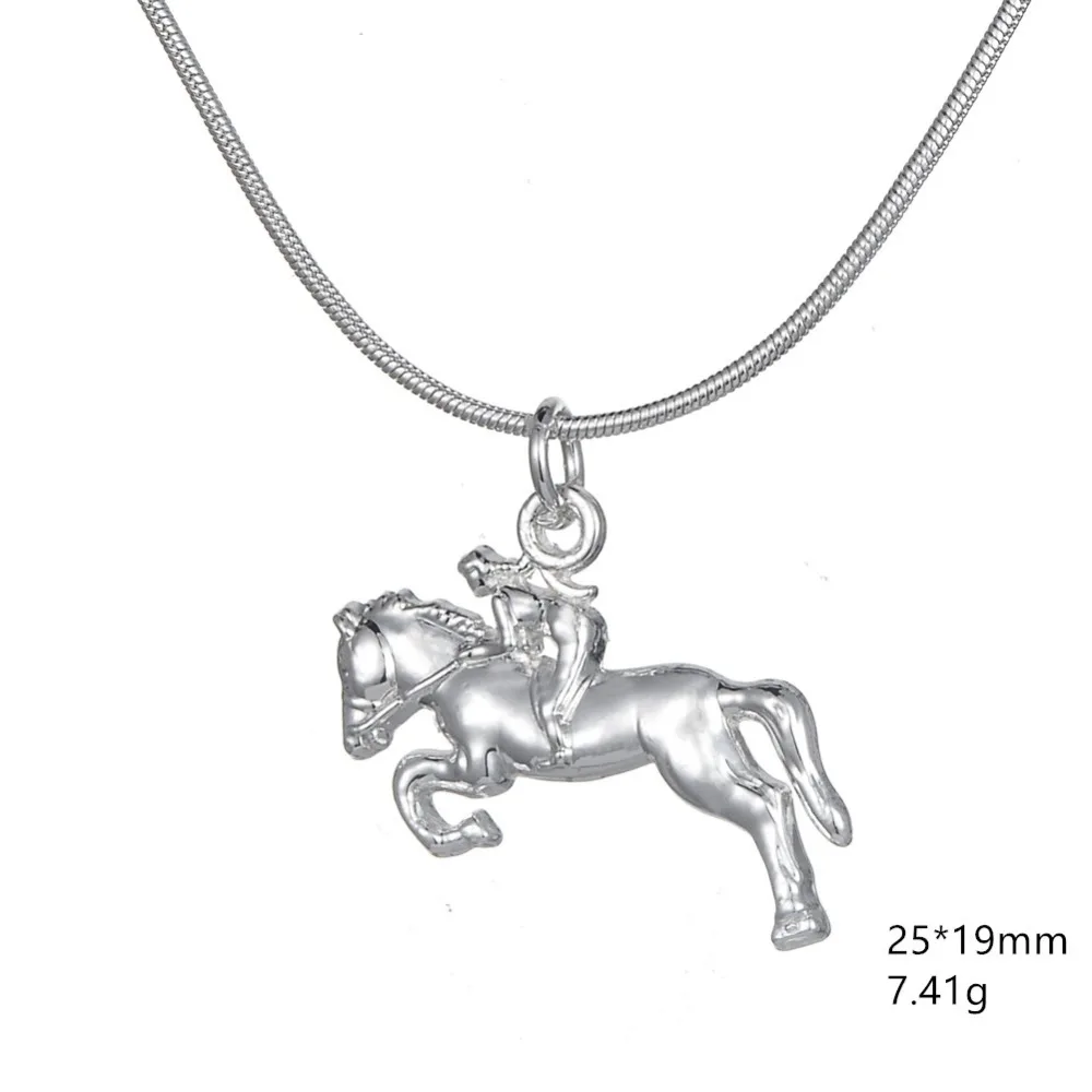 My Shape Equestrian Jewelry Silver Plated Horse Racing Jockey Pendant Necklace Jewelry Gift for Cowgirl  and Horse Lovers