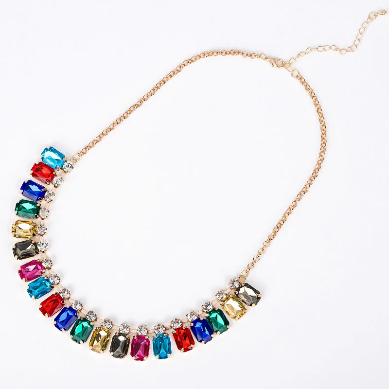 YFJEWE Colorful full rhinestone short necklace fashion luxury multicolour rhinestone chain all-match necklace For Women #N050